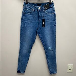 NWT Express Skinny Mid Rise Hyper Stretch Denim Jeans Distressed 2S